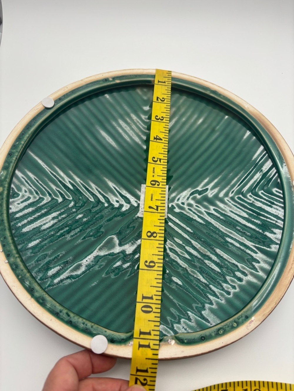 Green Textured Ceramic Decorative Plate Wall Decor Boho Modern Rustic Farmhouse - Picture 9 of 12